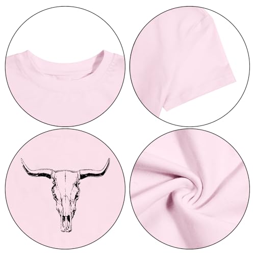 Image of Wrenpies Girls Western Fringe Shirt Long Live Cowgirls Country Rodeo Shirts Kids Cow Skull Graphic Tees Tassel Fringe Tops