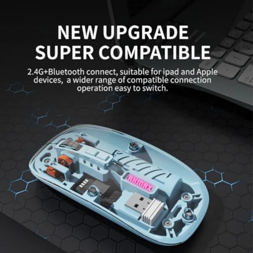 Image of M233 Transparent Mouse Bluetooth 5.2 & 2.4G, Rechargeable Type C, RGB Wireless Mouce Wireless Optical Gaming Mouse, 400Mah Big Battery, Wireless Rechargeable Mouse (Purple)