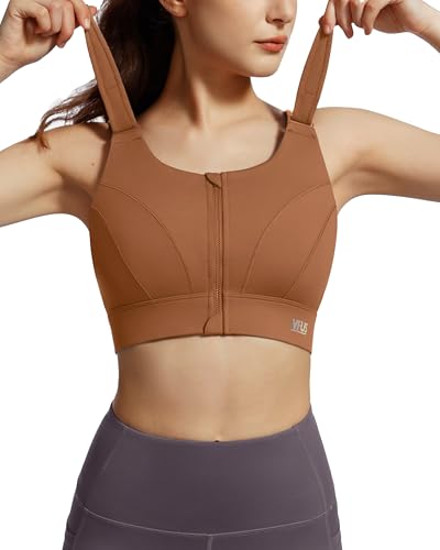 Image of Adjustable High Impact Sports Bras for Women Zip Front Full Coverage and Lift Padded Compression Tops