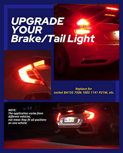 Image of AUTOONE 1156 LED Brake Light Bulbs, 700% Brighter BA15S 7506 1003 1141 P21W Brilliant Red LED Replacement Bulb for Tail Light, Pack of 2