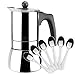 MAGEFESA Genova - Cafetera italiana fabricada en Acero inoxidable, capacidad para 4 tazas, apta para todo tipo de cocinas incluido INDUCCION (Cafetera 4 Tazas + 6 Cucharas moka)