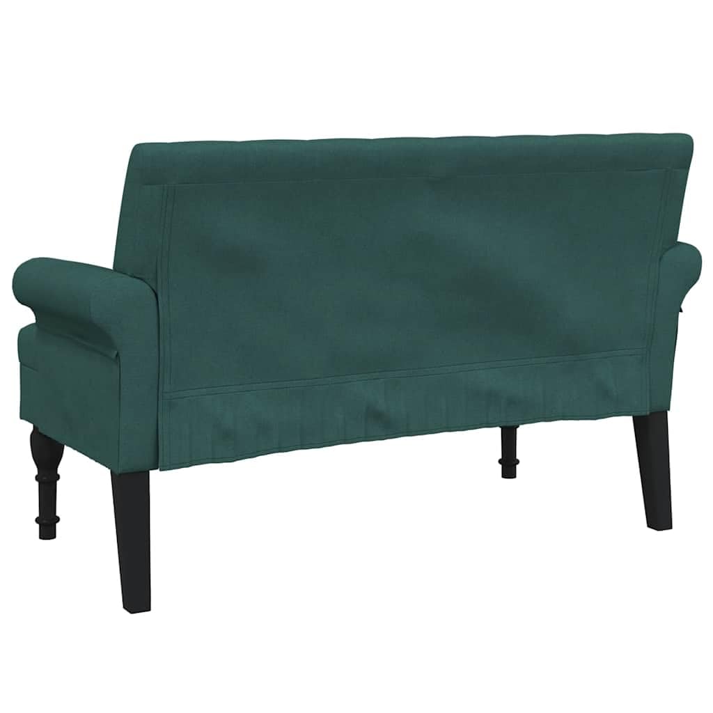 Ławka do siedzenia z oparciem, ciemnozielona, 120 x 62 x 75,5 cm, tapicerowana ławka z podłokietnikami i nogami z drewna gumowego