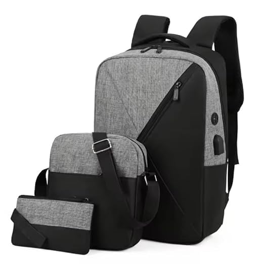 3-Piece Backpack Set with Sling Bag and Pouch, Grey and Black, Travel and College Use-image-10