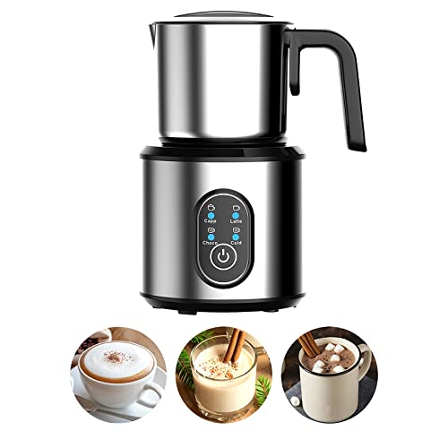 Elektrischer Milchaufschäumer, automatisch, abnehmbar, 4-in-1 für heiße und kalte Milch mit Heizung, Milchaufschäumer aus Edelstahl 403, für Schokolade, Kaffee, Macchiato, Cappuccino, Latte Cover