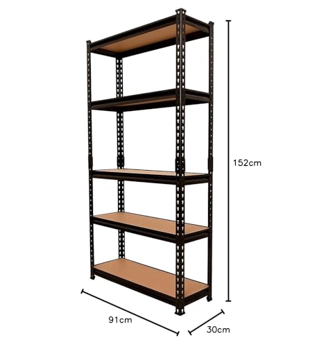 Image of Blue boy 5 Tier - Adjustable Shelving Multipurpose Metal Rack for Storage /Boltless Rack /Display Racks /Garage Shelves /Organizer for Home & Kitchen 60 inch(H) x 36 inch(L) x 12 inch(D) Black- Wooden Shelf