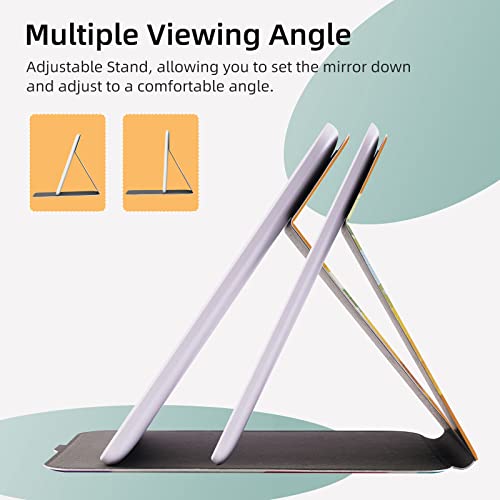 Image of Rechargeable Travel Lighted Makeup Mirror with PU Leather Cover, Portable Travel Makeup Mirror with lights, 3 Color Lighting,Touch Sensor Dimmable, Light Up Tabletop Cosmetic Mirror Folding Flower