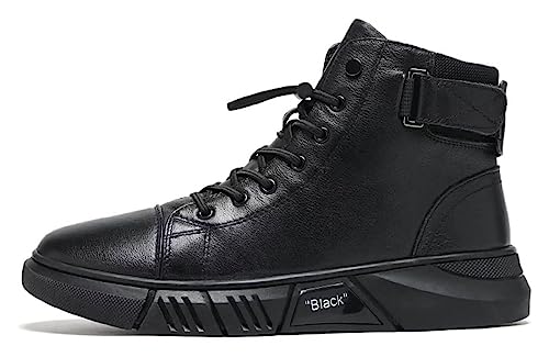 Men's Chelsea Fashion Casual Black High Top Leather Boots, Non-Slip Shock Absorbing Business Boots For Men