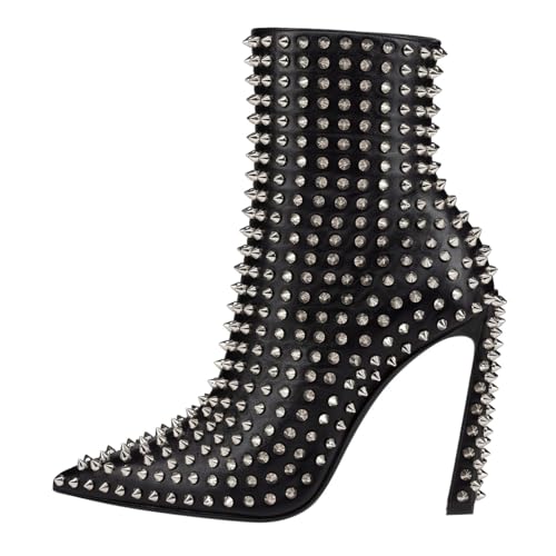 FSJ Women Studded Rivets Ankle Boots Pointed Toe Side Zipper High Heel with Spike Fashion Short Booties Sexy Party Shoes Size 4-16 US2