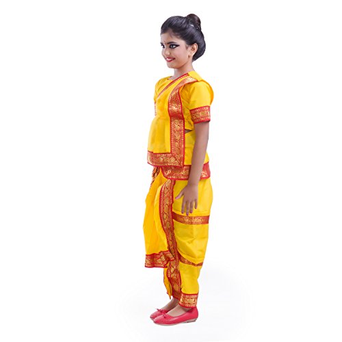 Image of FancyDressWale Cotton Blend Bharatnatyam Dance Dress For Girls (8-10 Years, Yellow)