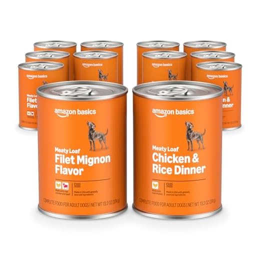 Amazon Basics Wet Dog Food Meaty Loaf Variety Pack, Filet Mignon Flavor and Chicken & Rice Dinner, Made with Real Chicken and Beef, 13.2 oz can, (6 cans of Each Flavor, 12 cans in Total)