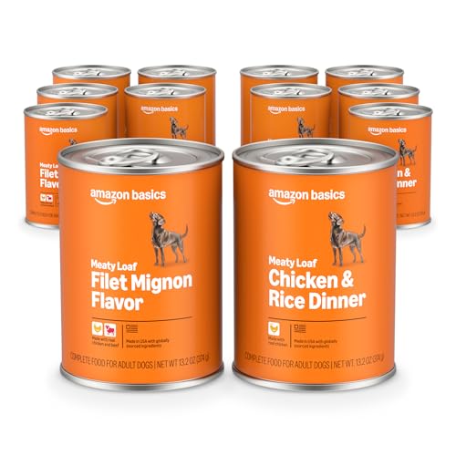 Amazon Basics Wet Dog Food Meaty Loaf Variety Pack, Filet Mignon Flavor and Chicken & Rice Dinner,...
