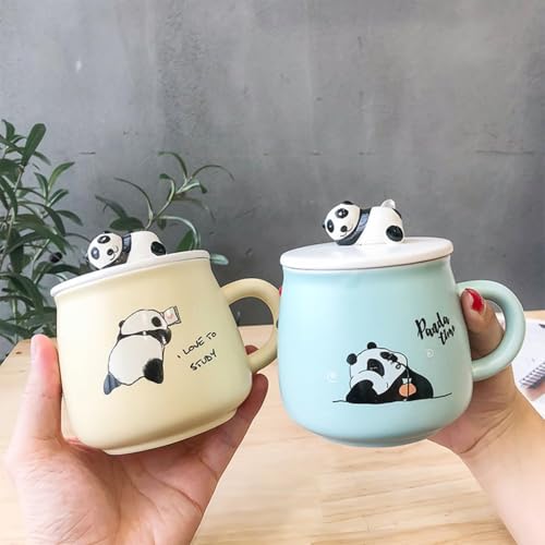 Image of NYRWANA Coffee Mug, Birthday Gifts for Women, Mugs for Present, Rakshabandhan Gift for Brother & Sister, Ceramic Mug, Cute Coffee Mugs, Panda Mug with Lid & Spoon (Green-350 ml)