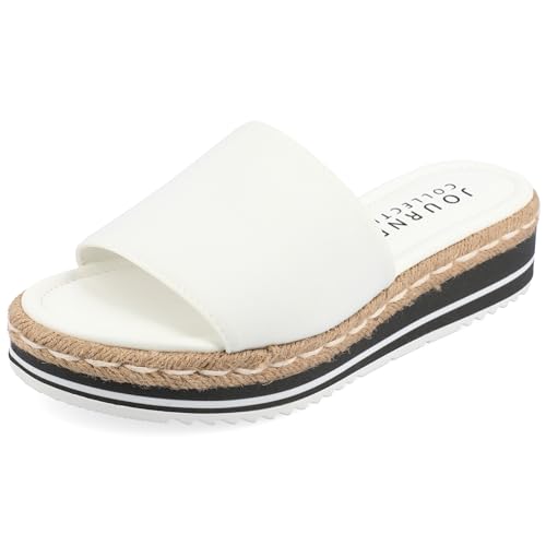 Journee Womens Braided Espadrille Wedge Heel Open Round Toe Slip On Neoprene Rosey Platform Slide Sandal White, 7.5 -  JOURNEE COLLECTION, 10610670042