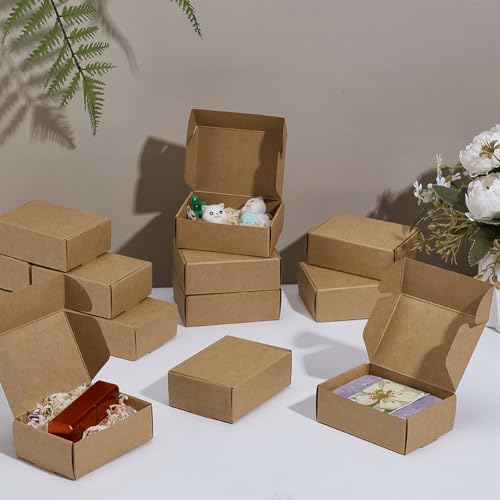 PH PandaHall 20 peças de caixa de presente marrom pequena caixa de papelão mini caixas de papel caix