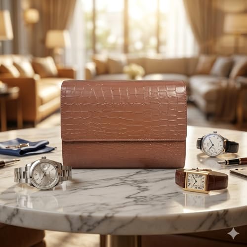 Image of essart 8-Slot Watch Roll Case - Luxury PU Leather Travel Organizer for Watches - Watch Roll for Men, Women & Watch Collectors - Compact & Durable