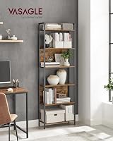 VASAGLE Bücherregal, Küchenregal, Standregal mit 6 offenen Regalebenen, Flur, Küche, Büro, stabiles Stahlgestell, Industrie-Design, 24 x 60 x 186 cm, vintagebraun-tintenschwarz LLS113B01 – Ansicht 2