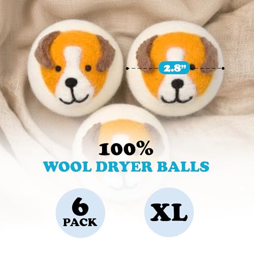 Image of Smart Sheep Wool Dryer Balls - 6-Pack - XL Premium Natural Fabric Softener Award-Winning - Wool Balls Replaces Dryer Sheets - Wool Balls for Dryer - Laundry Balls for Dryer (Playful Pups)