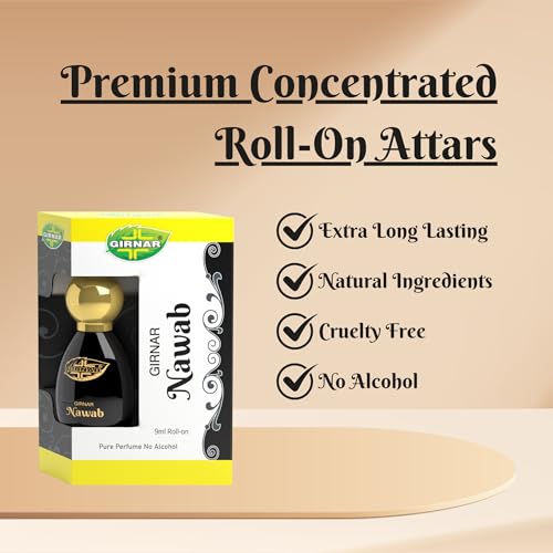 Image of Girnar Nawab Attar 9ml | Non-Alcoholic Premium Concentrated Perfume | Fresh, Mossy, Warm Spicy, Musky, Oud & Vanilla Scent