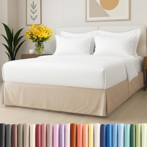 Pleated Bed Skirt King Size - 3 Sided Pleated Bed Skirt - 12 Inch Cream