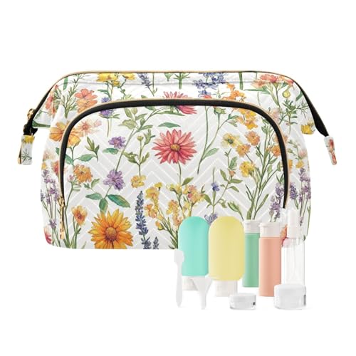 Beauty case con fiori dalia lavanda rosmarino bianco impermeabile da appendere borsa da toilette da viaggio 19 1 size