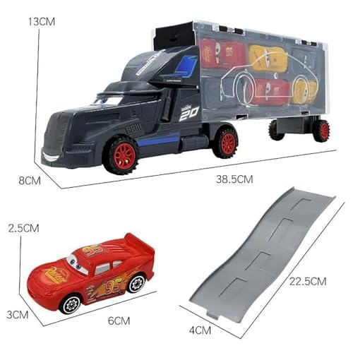 Image of 7-in-1 Transport Truck Toy | Big Unbreakable Carrier with 6 Die-Cast Cars | Vehicle Playset for Kids & Toddlers