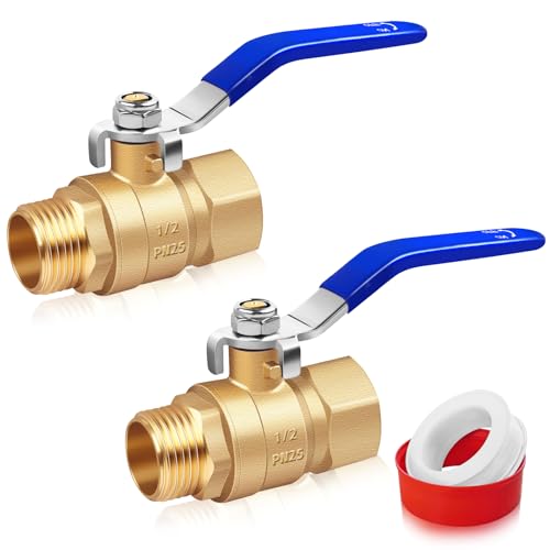 Boltigen Full Port Ball Valves Kit, 1/2'' Npt Full Bore Ball Valves Set, 2Pcs Full Flow Ball Valves, Forged Brass Ball Valves With 1/2'' Npt Female To 1/2'' Npt Male Thread