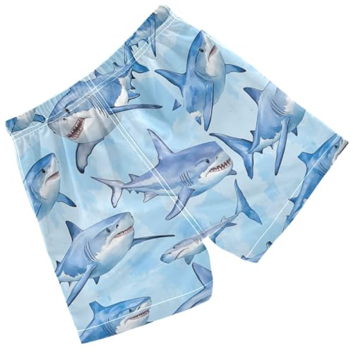 Pigsaly Boys' Swim Board Shorts Watercolor Sea Blue Sharks Boy's Swim Trunks Kids Swimwear 4T2