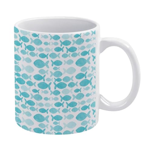 マグカップ おしゃれ 魚柄 かわいい 青い コーヒーカップ 陶器 丈夫 マグ カップ 食器 直径8.2×高さ9.6cm 330ml 軽い 気軽に使える コーヒーマグ インテリア アウトドア 綺麗 ジュース お茶 新生活 雑貨 台所 飲食店 家庭用 かわいい