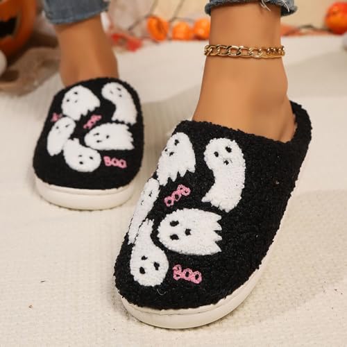 Halloween Slippers for Women Men Memory Foam Cozy Plush Fluffy Warm Cartoon Fuzzy Slippers Winter Holiday Slip-on Slides Comfortable Soft Indoor Outdoor House Shoes3