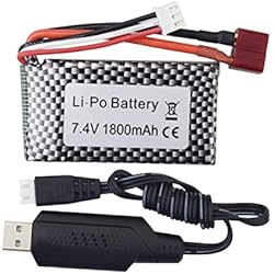 ZYGY 7.4V 1800mah Batería de Litio de Alta Velocidad T Cabeza con Cable de Carga USB de 7.4V para WLTOYS A959-B A969-B A979-B K929-B 144001 RC batería de Repuesto para vehículos Todoterreno