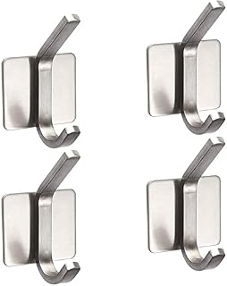 KISUOMAOYI Self Adhesive Hooks, 4 Pack, Stainless Steel Sticky Towel Hook, Heavy Duty Wall Hooks , Anti-Rust Waterproof Door Hooks for Kitchen/Bathroom/Office,Non-Slip Holder for Robes, Bags, Coats.