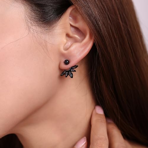 Marquise Ear Jacket Earrings Cubic Zirconia Front & Back Statement Stud Earrings Bridal Cluster Earrings3