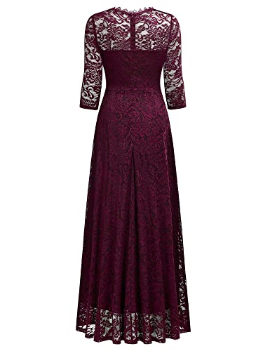 Missmay Women's Formal Floral Lace 2/3 Sleeves Bridesmaid Party Maxi Dress (Small, Magenta) #TOP6