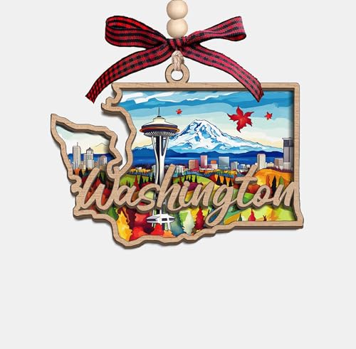 Moonlit93 Washington State Christmas Wooden Ornament - 2-Layer Laser-Cut Wooden Keepsake - Rustic Holiday Decor & Ideal Travel Gift for Women Men Family & Friends - Washington Locals Gift