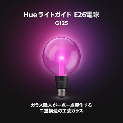 フィリップスヒュー(Philips Hue) スマート電球 E26 ライトガイド G125 - スマート照明 Alexa対応 マルチカラー 1600万色 電球色 昼白色 調光 調色 スマートホーム 間接照明 LED スマートライト 音声操作 アプリ操作 Matter対応 ガラス