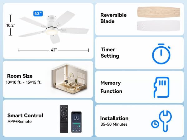 Ventilador de Techo 42" Con Luz y Control Remoto/APP, 6 Velo miniatura 8