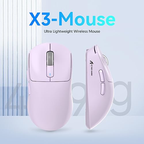 Image of ATTACK SHARK X3 Wireless Gaming Mouse, 49g Ergonomic Computer Mouse, Triple Modes PAW3395 26K DPI Optical Sensor, 200h Battery Life, Programmable Buttons, Gaming Accessories for PC /Laptop /Mac (Purple)