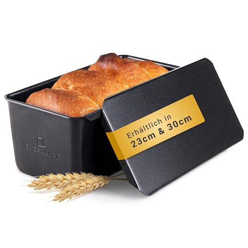 BREADLYST® Premium Brotbackform mit Deckel – Extra hohe Kastenform, Toastbrot-Backform aus Kohlenstoffstahl mit Antihaftbeschichtung, Brot backen Zubehör, Hitzebeständig bis 260 °C (23 x 11 x 10 cm)
