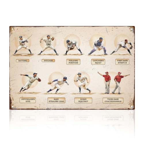 DOODLREAM Wanddeko Baseball Blechschild Vintage Kunst Sports Retro Metall Baseball Poster Geschenk für Jungen Schlafzimmer Wanddeko 20 x 30 cm