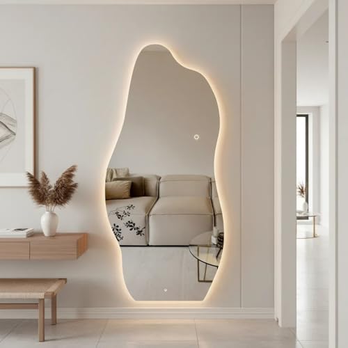 Espelho Form 120x50, 3mm com suporte e led de tomada (Grande, Montagem na cômoda)