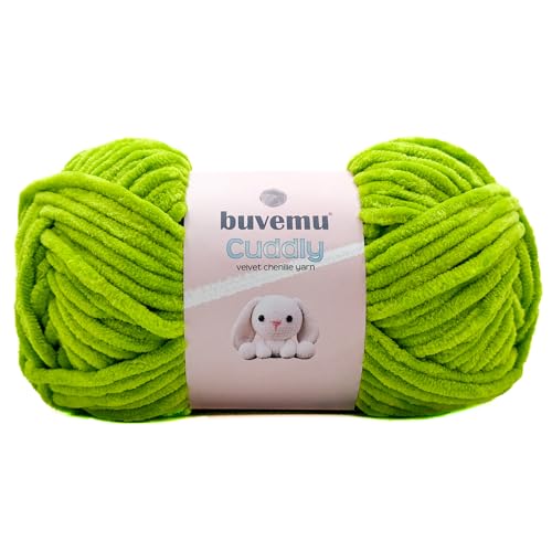 Image of Cuddly Velvet Chenille Yarn, Super Soft Fluffy Bulky for Knitting Crocheting Crafting Blanket Amigurumi, Durable for Shedding, 100 Gram (3.53 Ounces) 109 Yards (100 Meters) (Apple Green)