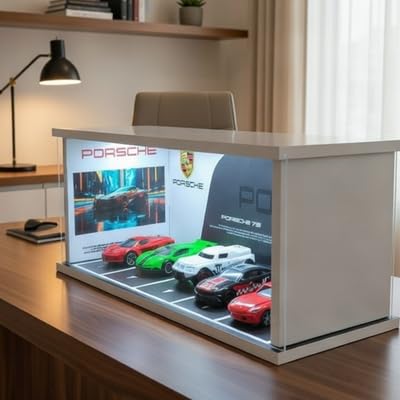 Image of Art Monk Premium LED Luxury Car Diorama Display Case for Diecast Models | Wooden Frame Car Garage Display Box with LED Light | Dustproof Collector Showcase
