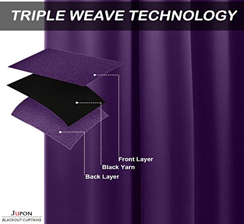 Image of JUPON Energy Saving Blackout Silk Curtains for Bedroom with 3 Layers Weaving Technology, (W 54 inch X 108 inch L - Purple)