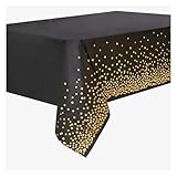 VMDVBNA Mantel Impermeable Mantel Estampado, Rosa Dorado, Azul, Puntos Negros, Fiestas De Cumpleaños, Bodas, Mantel Desechable De PE(Black)