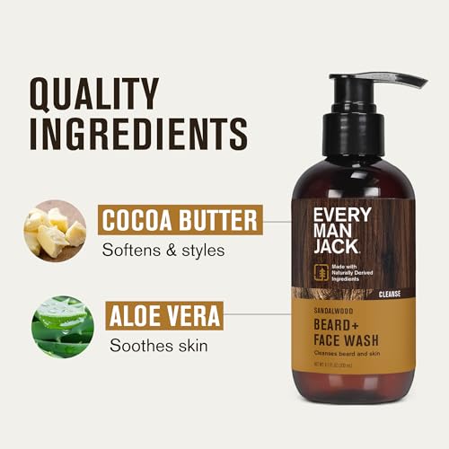 Every Man Jack Sandalwood Beard + Face Wash - Made w/Naturally Derived Ingredients like Aloe Vera & Coconut - 6.7oz (2 Pack) - Image 6