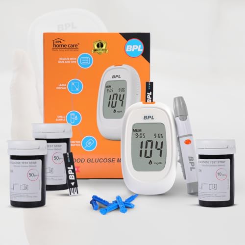 Image of BPL Medical Technologies Glucose Meter Kit for Instant Accurate Blood Sugar Test at Home|Glucometer Machine, 10 Lancets, Lancing Devices & Vial of 110 (10+100) Diabetes Test Strips Combo
