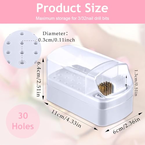 MAYCREATE® 2 in 1 Nail Drill Bits Organizer Case with Nail Drill Bits Cleaning Brush, 30 Holes Dustproof Nail Art Drill Bits Stand with Lid Nail Drill Bits Storage Box with... - Image 2