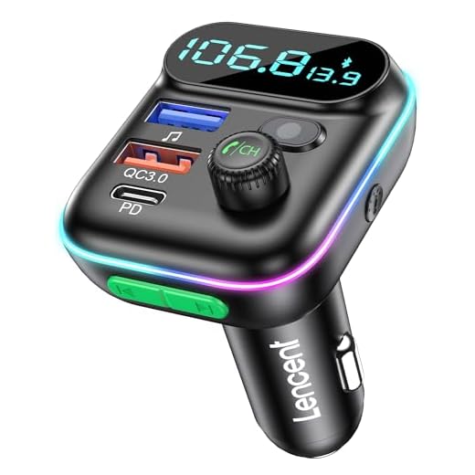 LENCENT Transmisor FM Bluetooth 5.0,Manos Libres Reproductor Música Coche, Adaptador Radio Bluetooth 2 USB+Tipo C Carga Rápida, Soporte Memoria USB