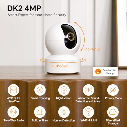 Image of 4MP 2.5K QHD Image Smart CCTV Security WiFi Camera for Home, 360 Coverage, AI Human Detection, Siren Alarm, Night Vision 10M, 2-Way Talk