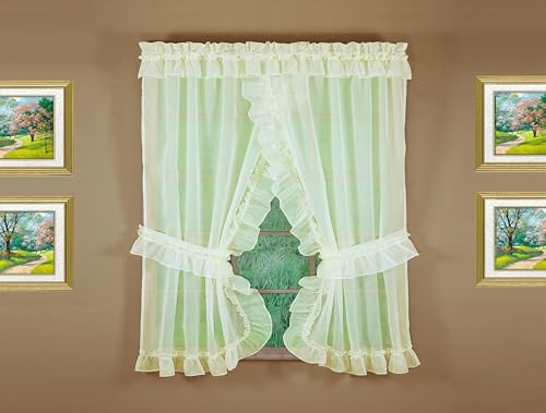 Image of Today's Curtain, Emelia Priscilla Sheer Pair 60 inch W x 63 inch L, Ecru, 5-Piece-Set